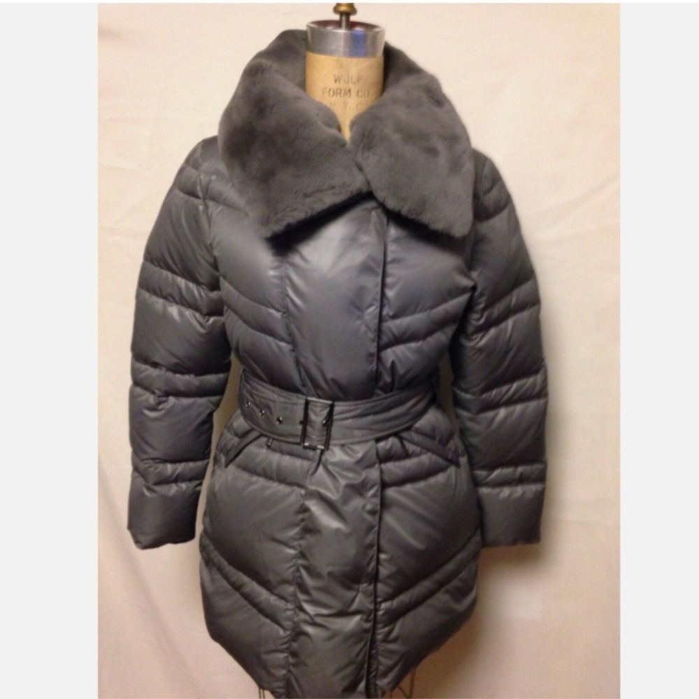 Armani Collezione Belted Down Coat 6 Med Grey NWT $1595